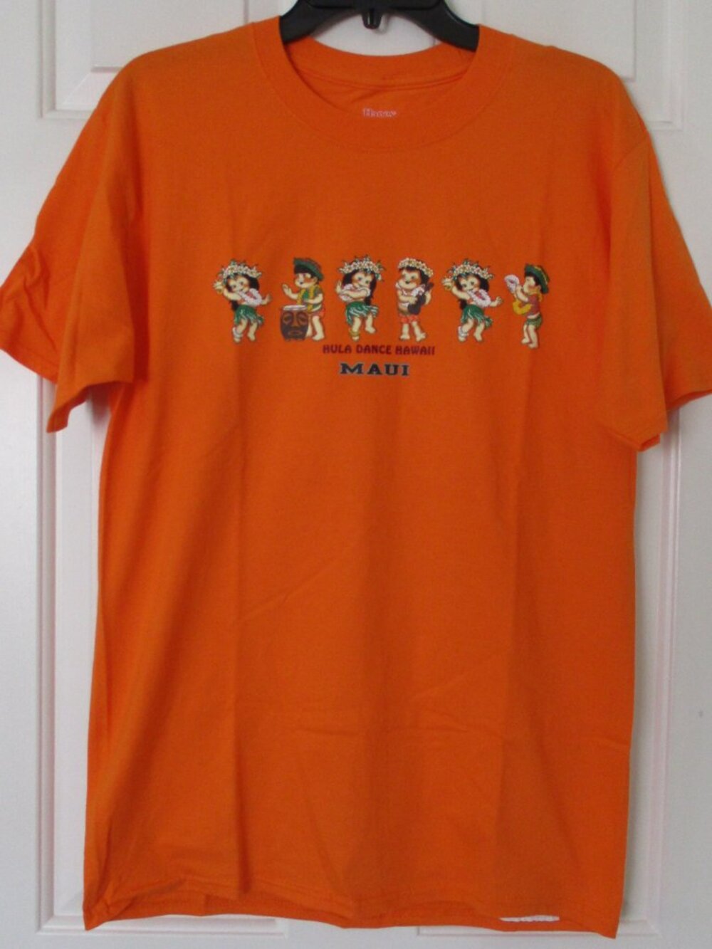Hanes Womens or Youth S/S Orange Cotton Maui Hawaiian Hula T-Shirt NWOT - Size M